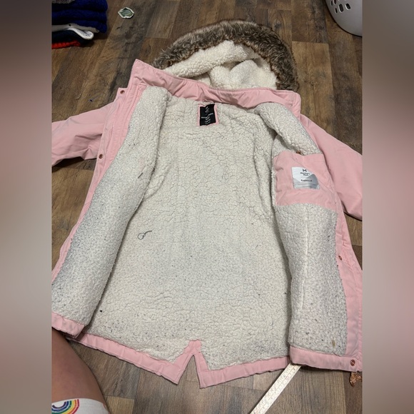 ✨ Girls Pink Faux Fur Hooded Parka | Size 10/12 Warm Winter Coat ✨ - Picture 8 of 13